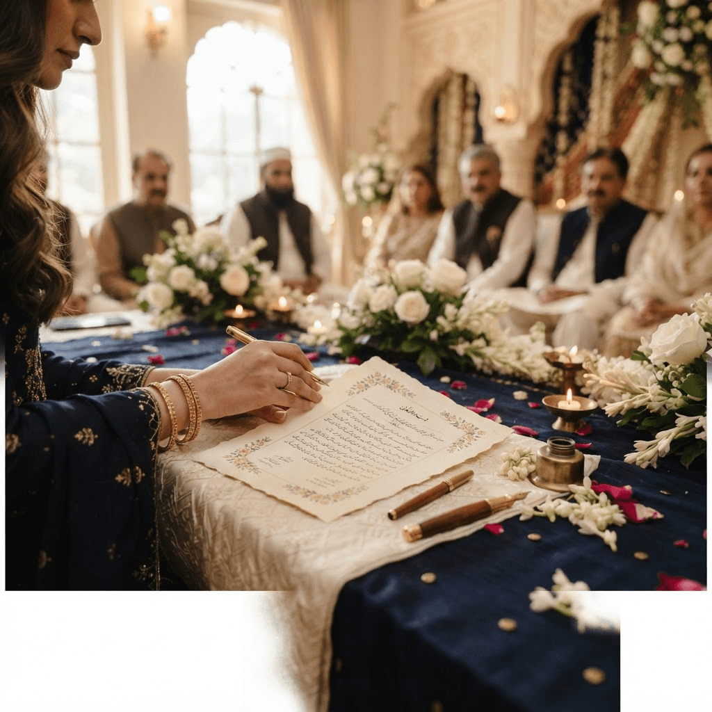 Nikah Nama preparation on a ceremony table